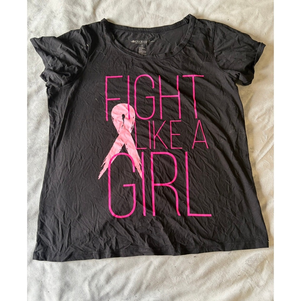 Ideology Fight Like A Girl Breast Cancer Awareness Graphic Tee Shirt Black 1X